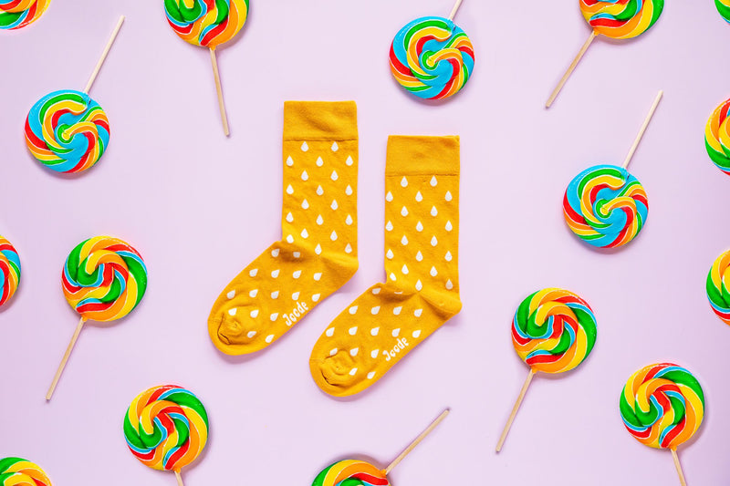 JOODE SOCKS - CHOOSE SIZE - MUSTARD RAINDROPS